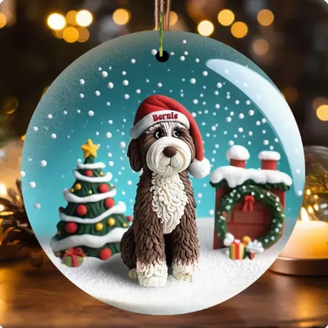Clay-look brown Bernedoodle ornament personalized Bernie