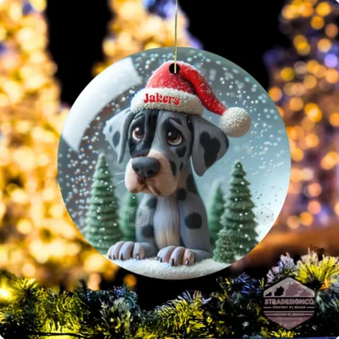 Merle Great Dane snow globe ornament personalized Jakers
